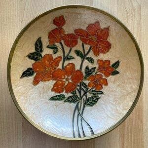 Vintage Enamelled Brass Floral Dish - Made in India
